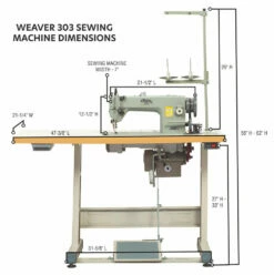 Weaver 303 Sewing Machine, Complete Stand & Servo Motor -Leather Goods Sales Shop Weaver303MeasurementGraphic 47664aae 35a6 463d 8679 166f83d9bec8